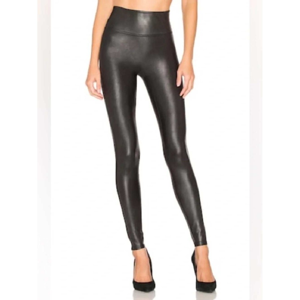 SPANX Black Metallic Shaping Waist Smooth Fit Faux Leather Legging Size S